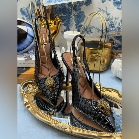 🆕 KURT GEIGER LONDON 🧿 NWOB Belgravia Slingback Heel Black Snakeskin Sz 39 8.5 - Picture 7 of 16